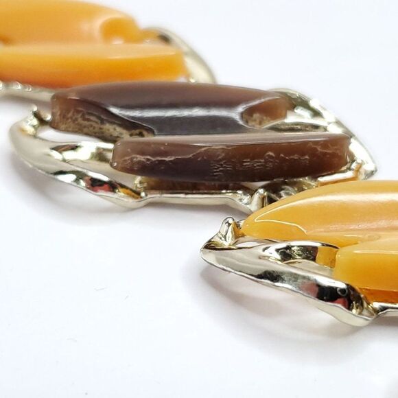 Vtg Chunky MCM Moonglow Lucite Bracelet Earring Set Goldtone Brown Orange - Picture 6 of 8